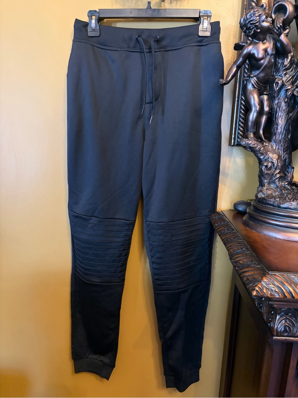 Ideology Black Ribbed-Knee Jogger Pants with Drawstring Waist